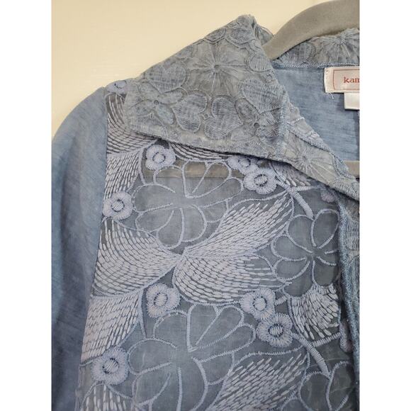 Kamana Lagenlook Burnout Embroidered Light Blue Tunic Blouse Dress, Size Medium - Picture 4 of 15